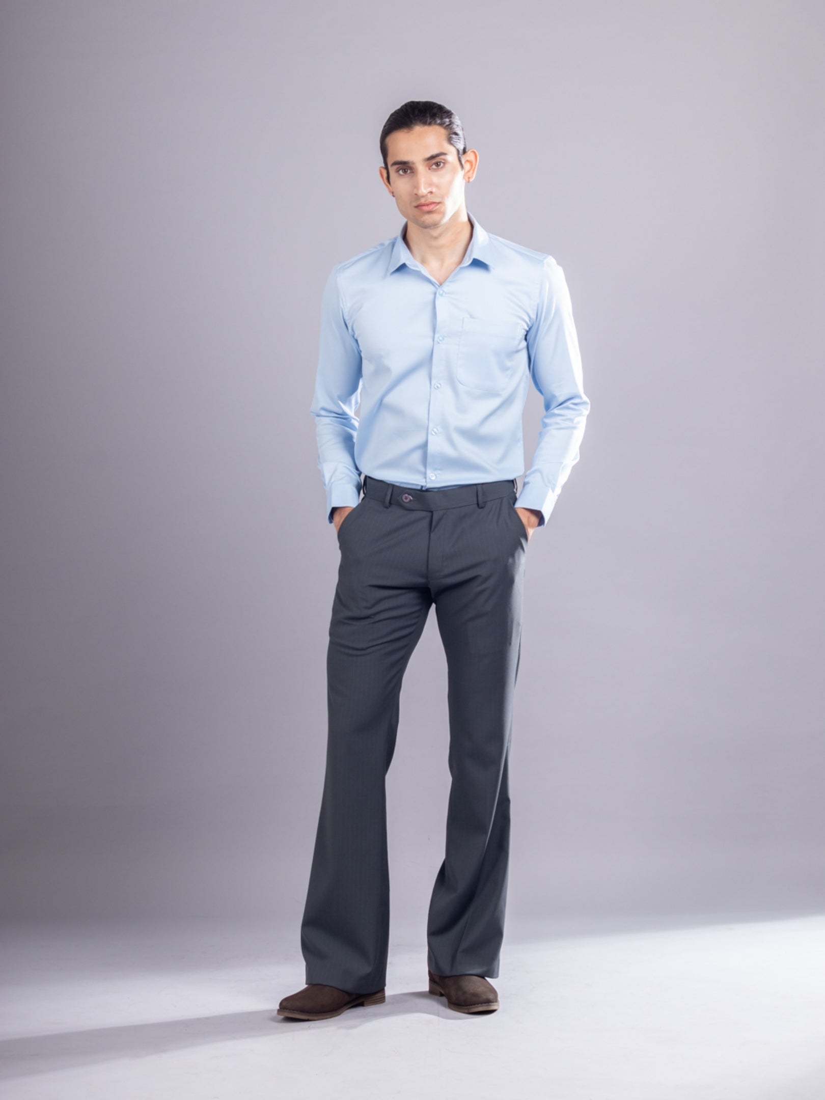 Charcoal Grey Urban Stripe Bootcut Flexiwaist Pant