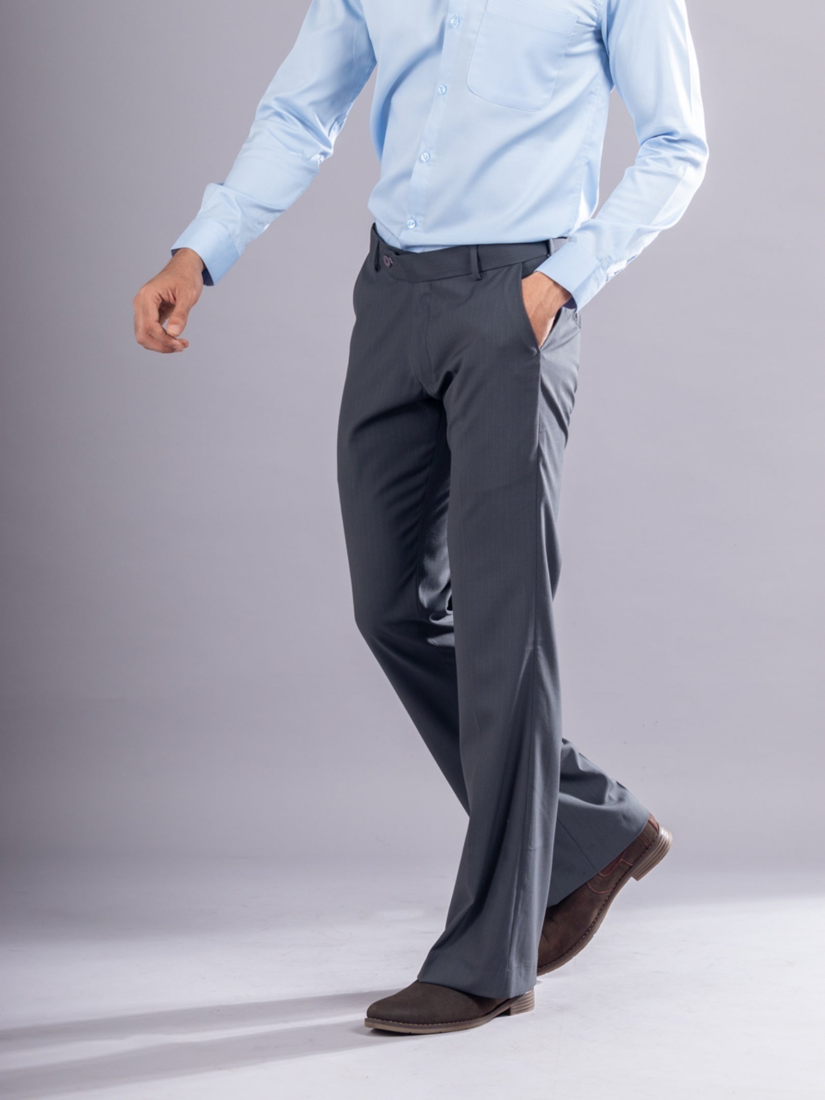 Charcoal Grey Urban Stripe Bootcut Flexiwaist Pant